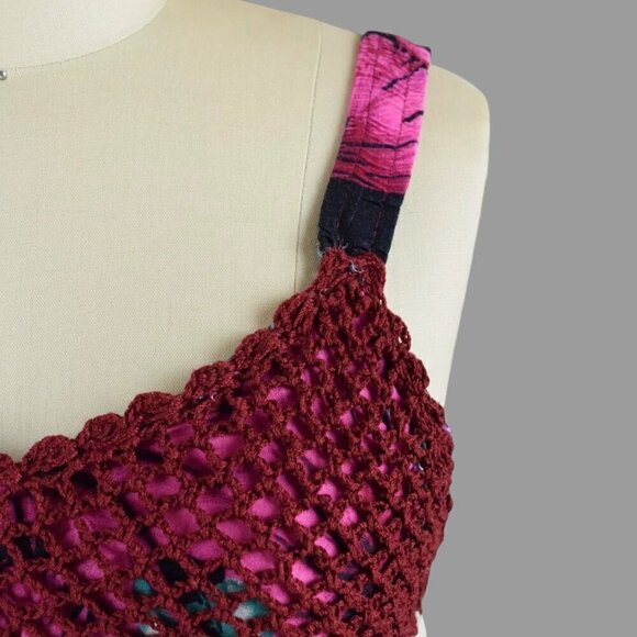 SACRED THREADS ABSTRACT FLORAL CROCHET BODICE BOHO DRESS - Picture 3 of 8